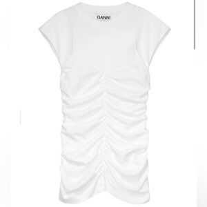Ganni White Ruched Short Sleeve Tee